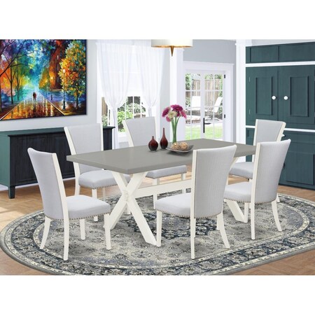 East West Furniture 7 Piece X-Style Dining Room Set - Linen White X097VE005-7